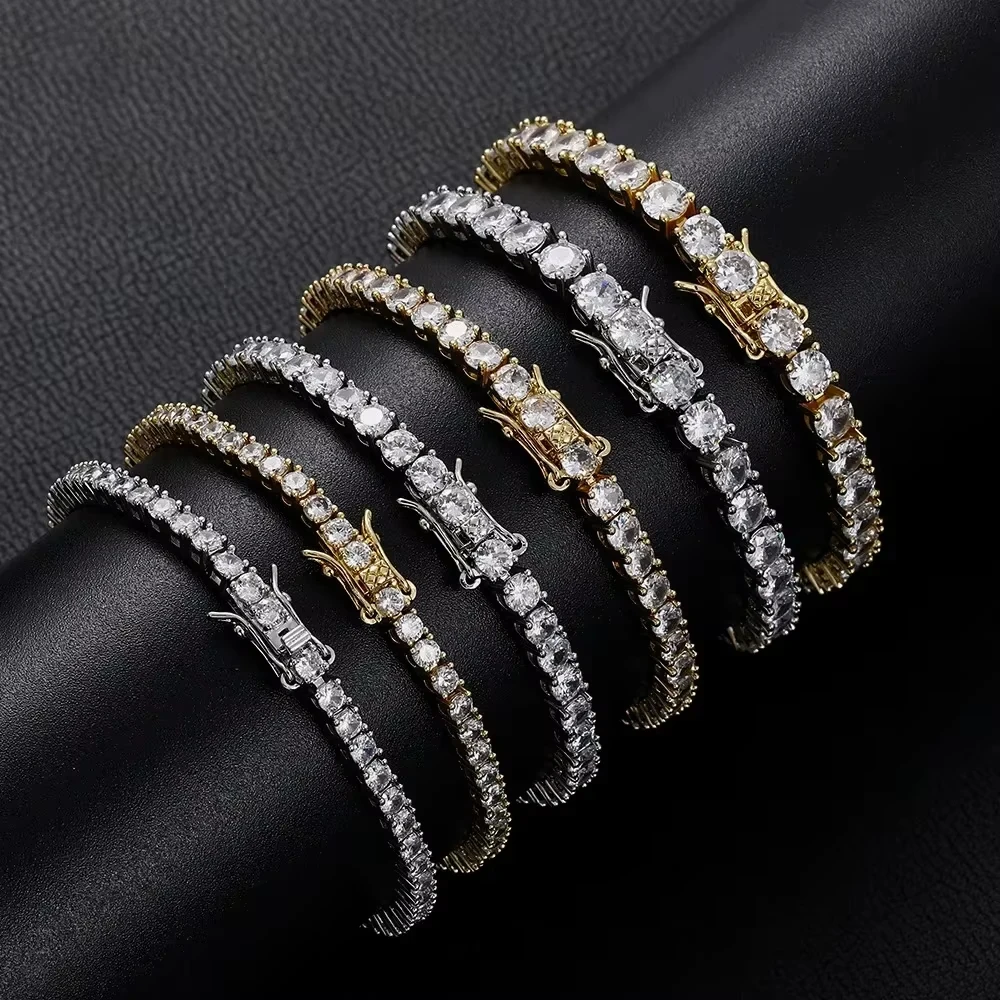 Fashion Simple 3mm 4mm Moissanite Tennis Bracelet Full Diamond GRA 925 Silver Plated 18k Party Jewelry Bracelets for Women Man