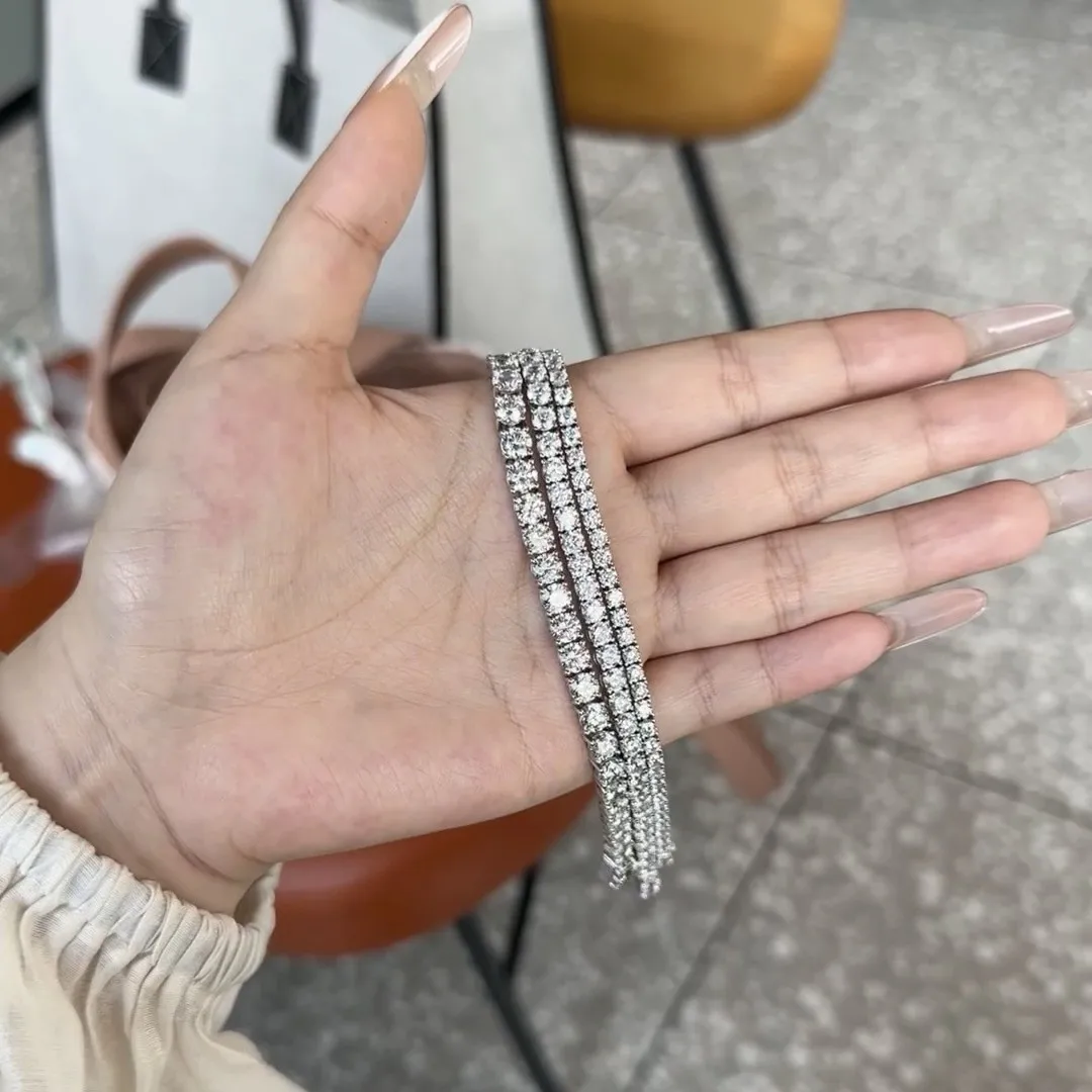 Fashion Simple 3mm 4mm Moissanite Tennis Bracelet Full Diamond GRA 925 Silver Plated 18k Party Jewelry Bracelets for Women Man