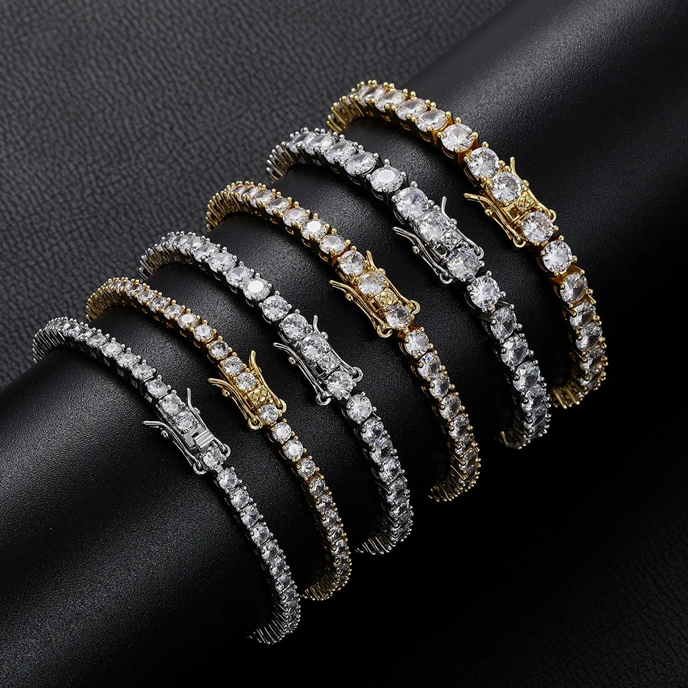 Fashion Simple 3mm 4mm Moissanite Tennis Bracelet Full Diamond GRA 925 Silver Plated 18k Party Jewelry Bracelets for Women Man