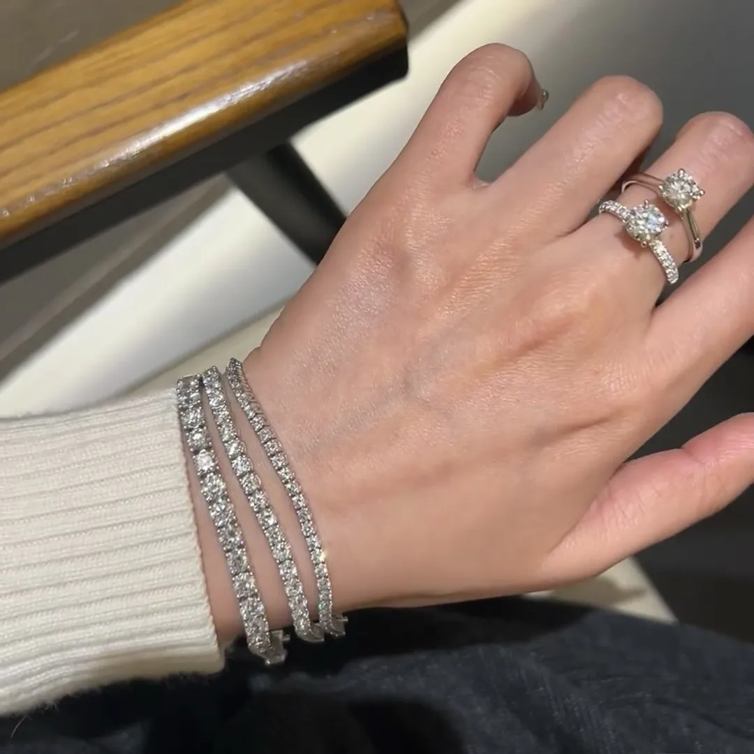 Fashion Simple 3mm 4mm Moissanite Tennis Bracelet Full Diamond GRA 925 Silver Plated 18k Party Jewelry Bracelets for Women Man