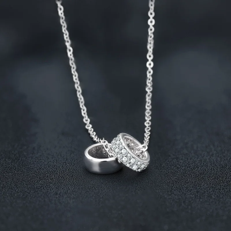 Fashion Light Luxury Diamond Double Circle Small Waist Pendant Fashion All-match Collarbone Chain Women Necklace Jewelry