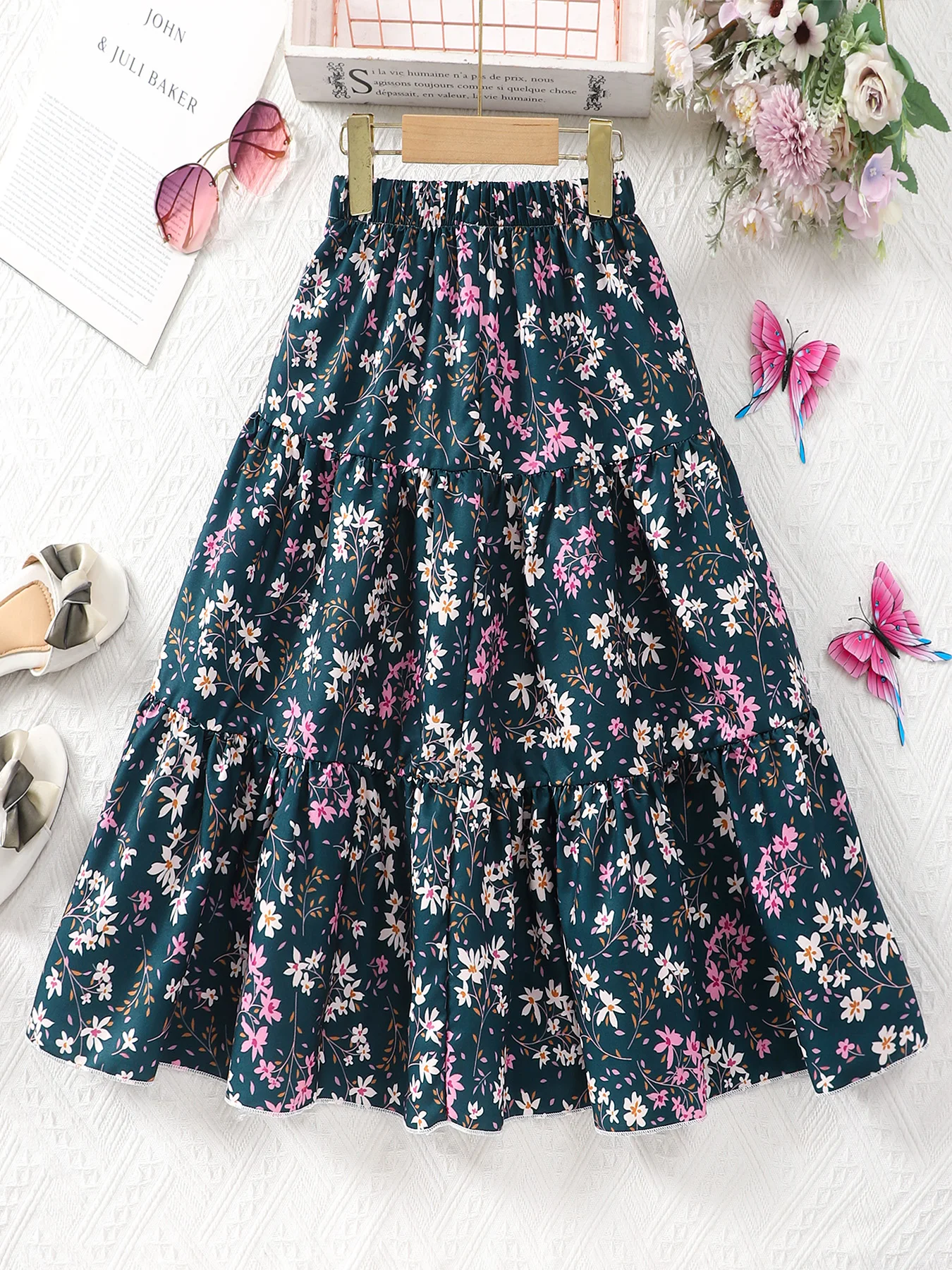 Women's and Children's A-Line Skirt in Country Style with Fashionable Flower Print Casual Midi Skirt Suitable for Daily Wear,