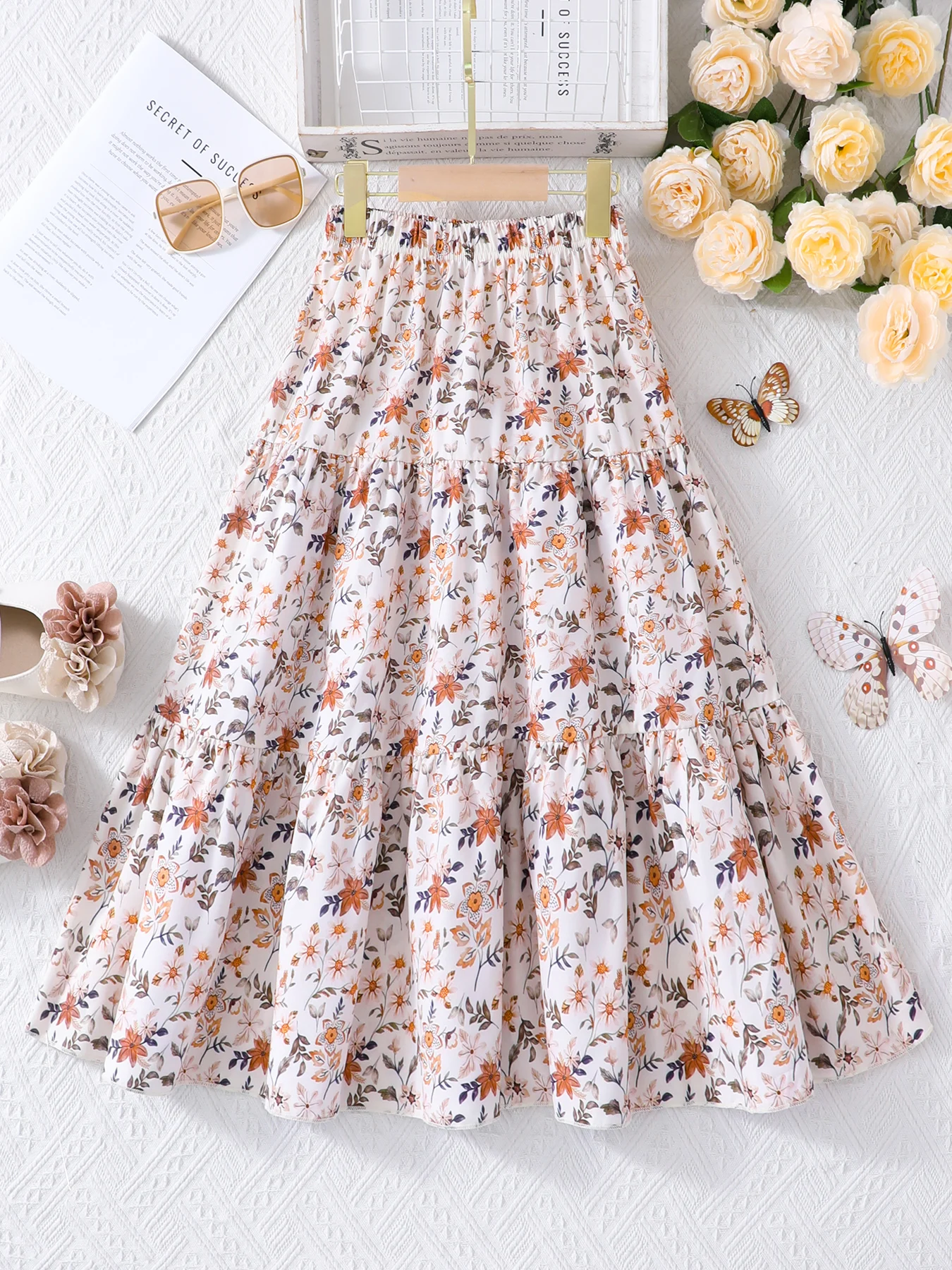 Women's and Children's A-Line Skirt in Country Style with Fashionable Flower Print Casual Midi Skirt Suitable for Daily Wear,