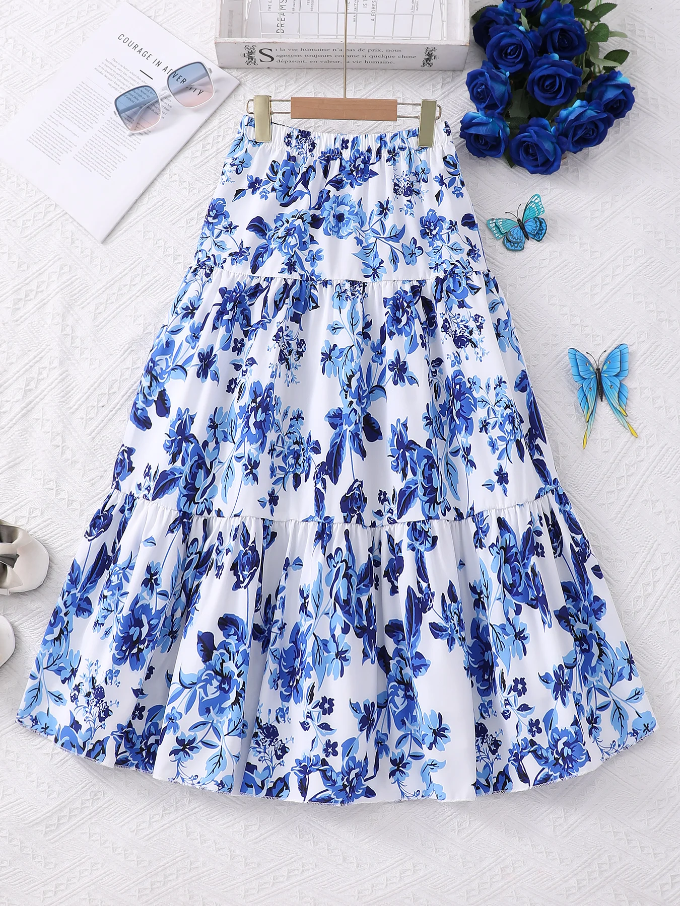 Women's and Children's A-Line Skirt in Country Style with Fashionable Flower Print Casual Midi Skirt Suitable for Daily Wear,