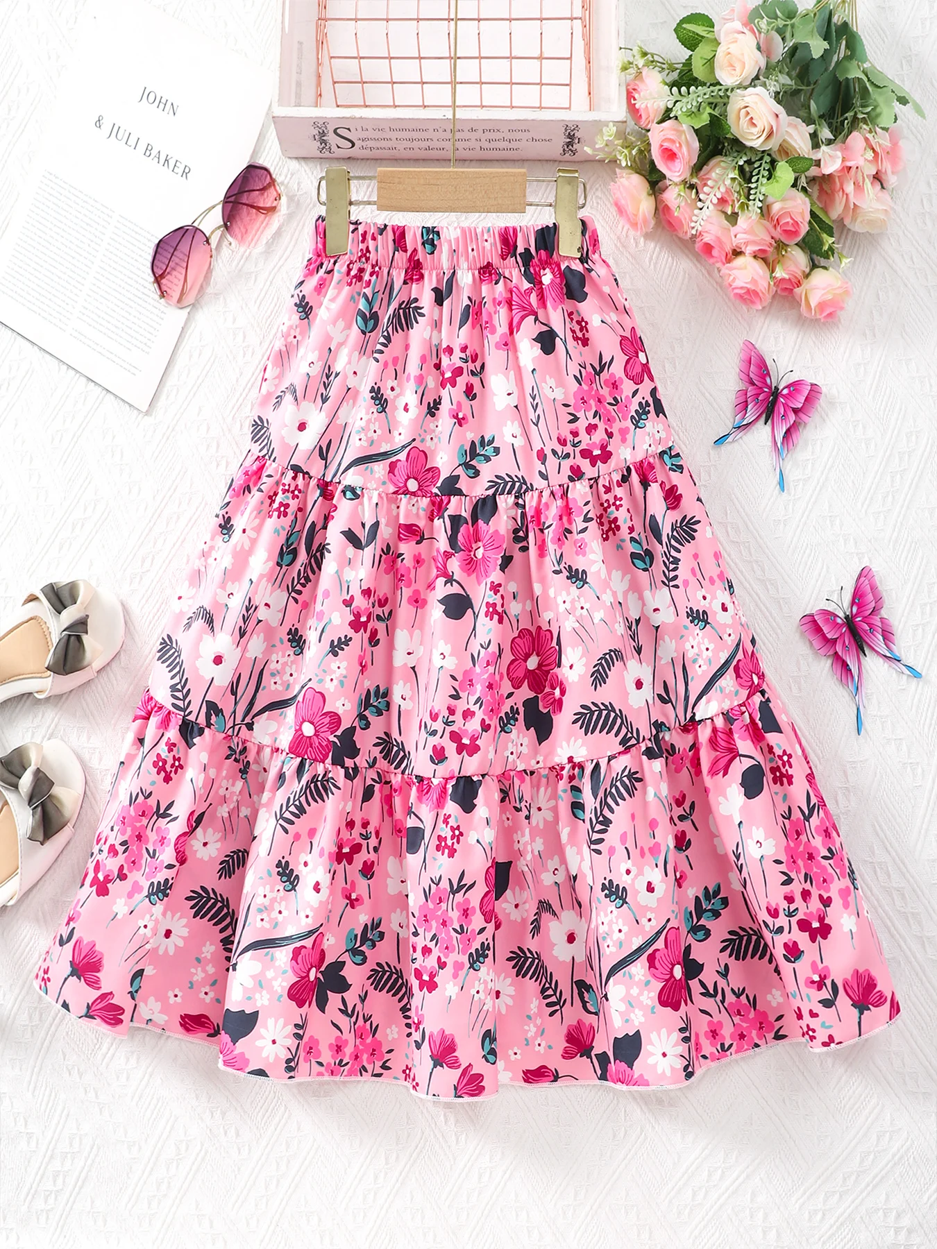 Women's and Children's A-Line Skirt in Country Style with Fashionable Flower Print Casual Midi Skirt Suitable for Daily Wear,