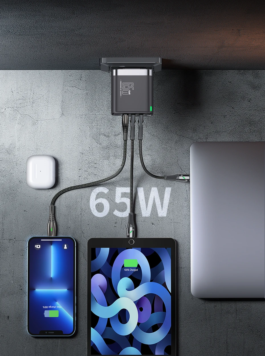QOOVI GaN 65W Charger USB Type C Fast Charging Quick Charge 4.0 Adapter USB-C PD Charger For iPhone Samsung Xiaomi Macbook iPad