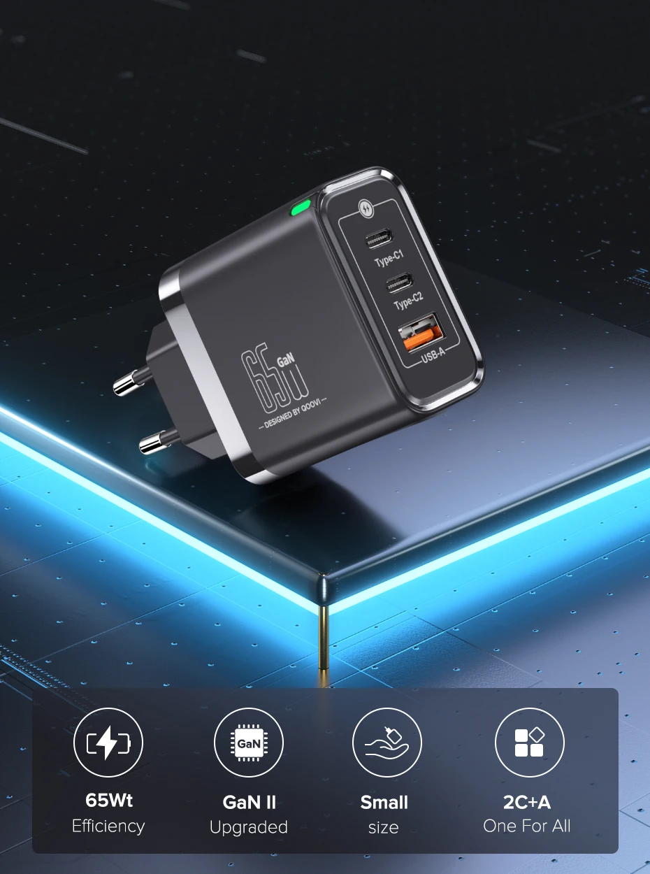 QOOVI GaN 65W Charger USB Type C Fast Charging Quick Charge 4.0 Adapter USB-C PD Charger For iPhone Samsung Xiaomi Macbook iPad