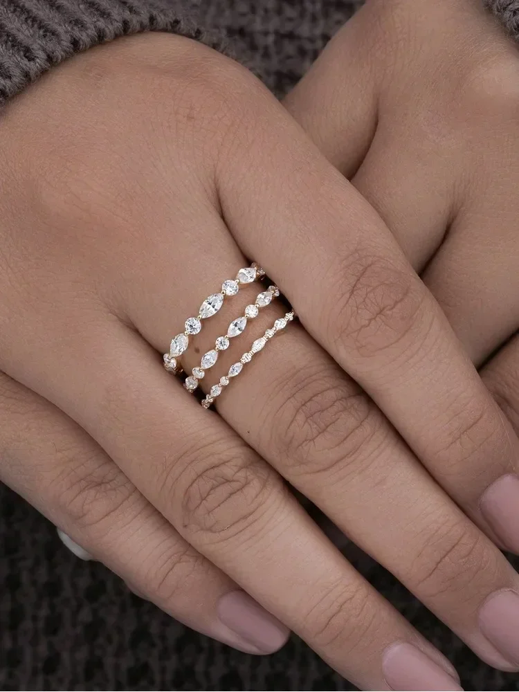 925 Sterling Silver Real Moissanite Diamond Marquise Round Ring For Women Daily Outfits Party Fashion High Quality Jewelry