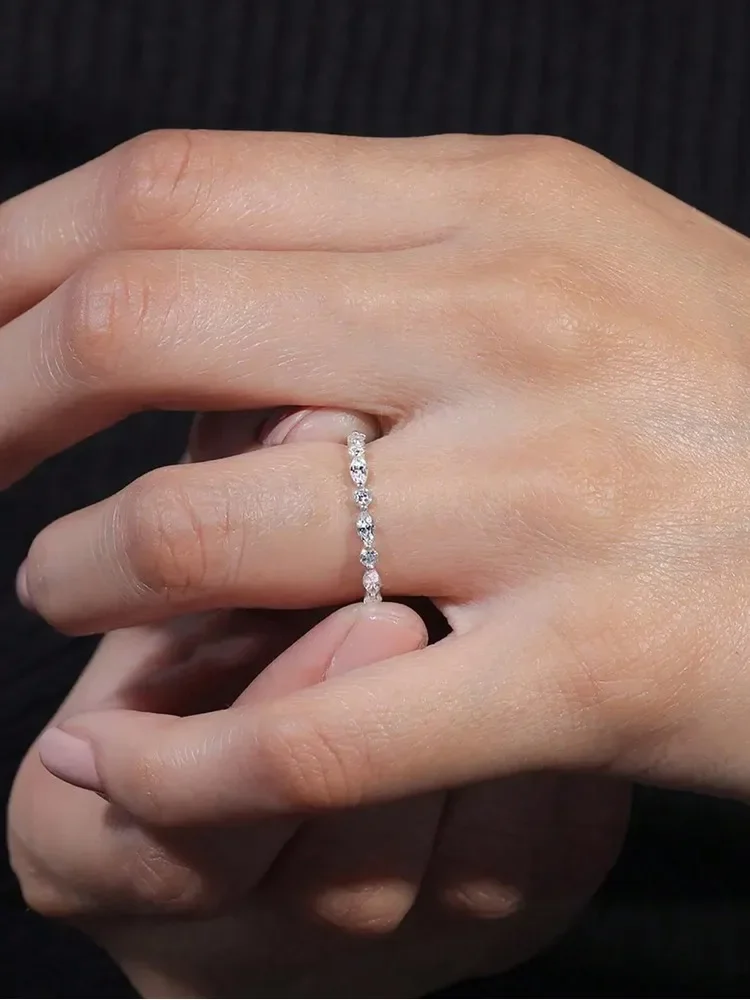 925 Sterling Silver Real Moissanite Diamond Marquise Round Ring For Women Daily Outfits Party Fashion High Quality Jewelry