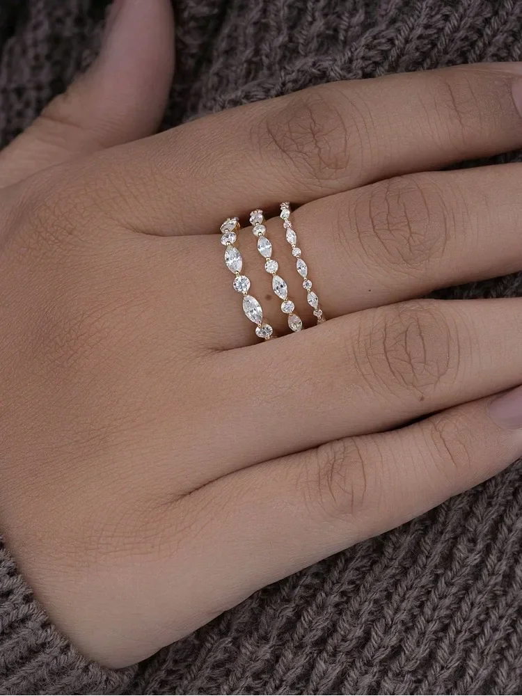 925 Sterling Silver Real Moissanite Diamond Marquise Round Ring For Women Daily Outfits Party Fashion High Quality Jewelry