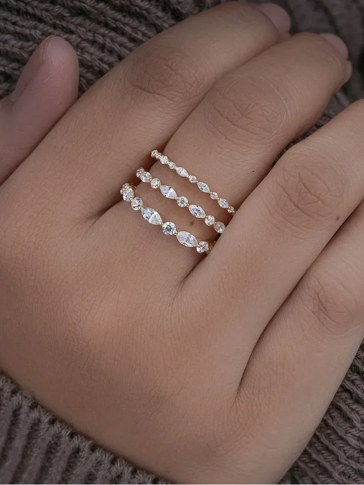 925 Sterling Silver Real Moissanite Diamond Marquise Round Ring For Women Daily Outfits Party Fashion High Quality Jewelry