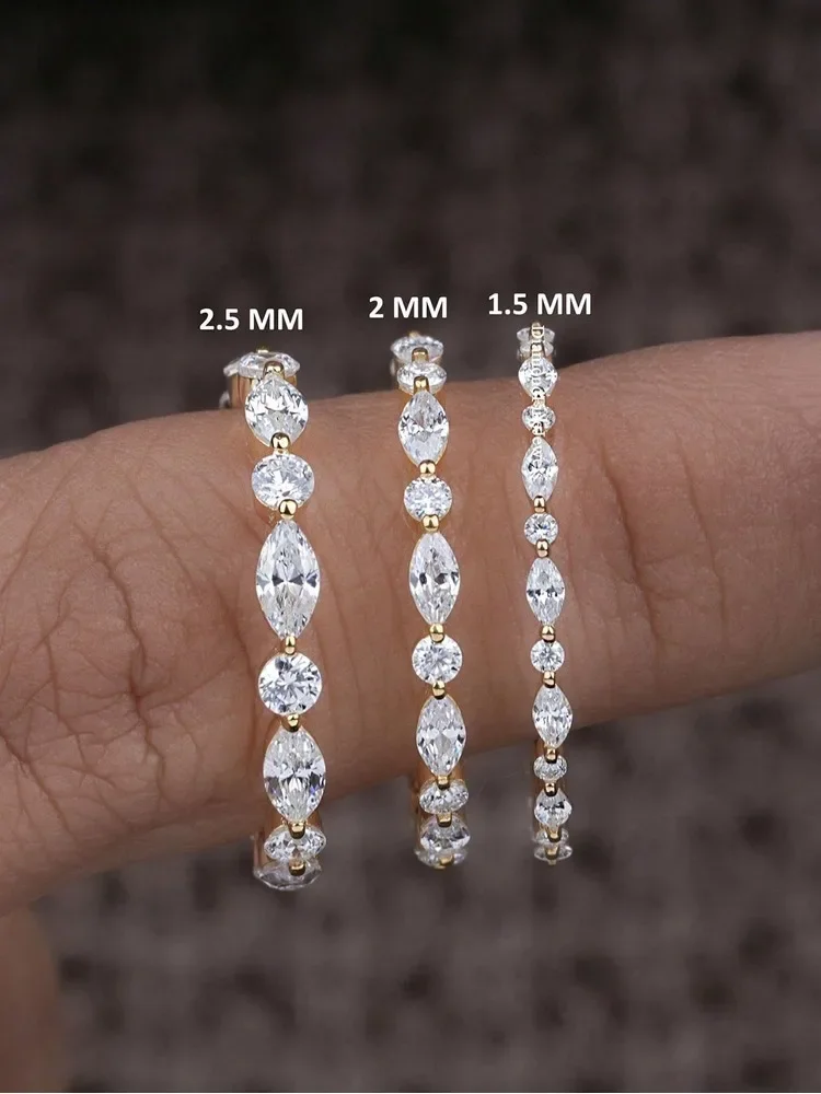 925 Sterling Silver Real Moissanite Diamond Marquise Round Ring For Women Daily Outfits Party Fashion High Quality Jewelry