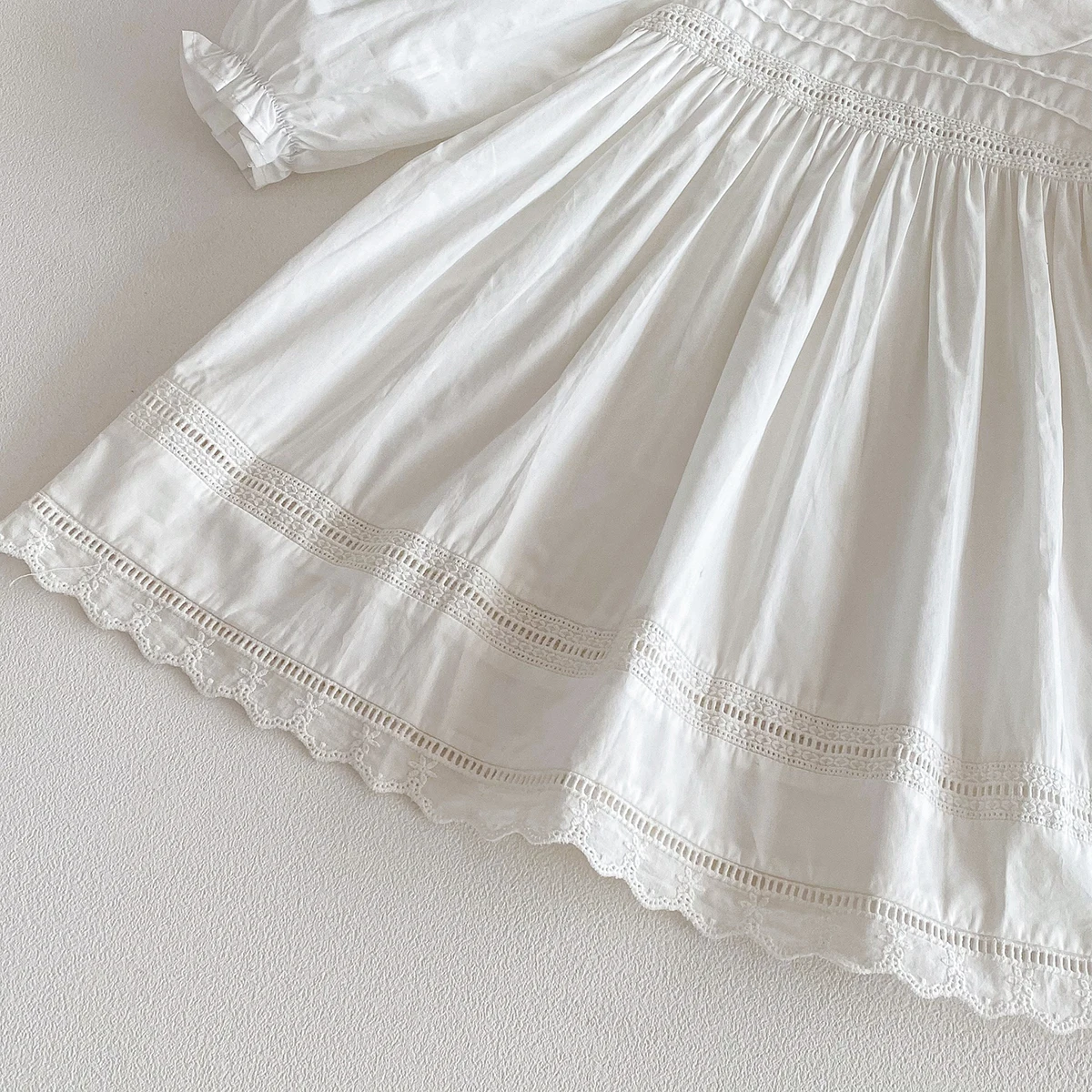 1-7Yrs Casual Girls Dress Spring Kids Clothes Cotton Lace Sweet Peter Collar White Baby Girl Embroider Princess Party Dresses