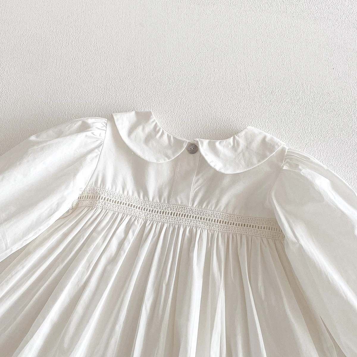 1-7Yrs Casual Girls Dress Spring Kids Clothes Cotton Lace Sweet Peter Collar White Baby Girl Embroider Princess Party Dresses