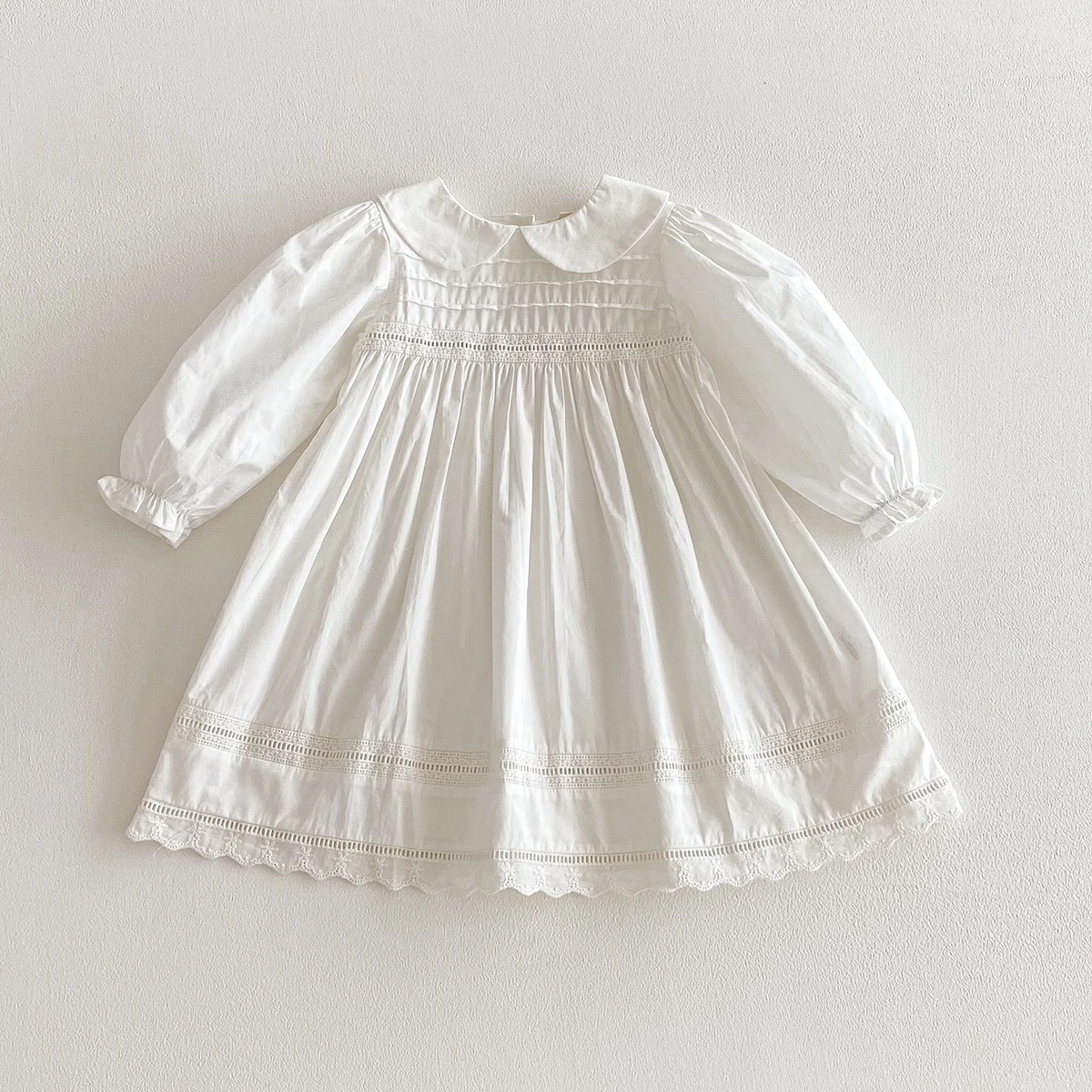 1-7Yrs Casual Girls Dress Spring Kids Clothes Cotton Lace Sweet Peter Collar White Baby Girl Embroider Princess Party Dresses