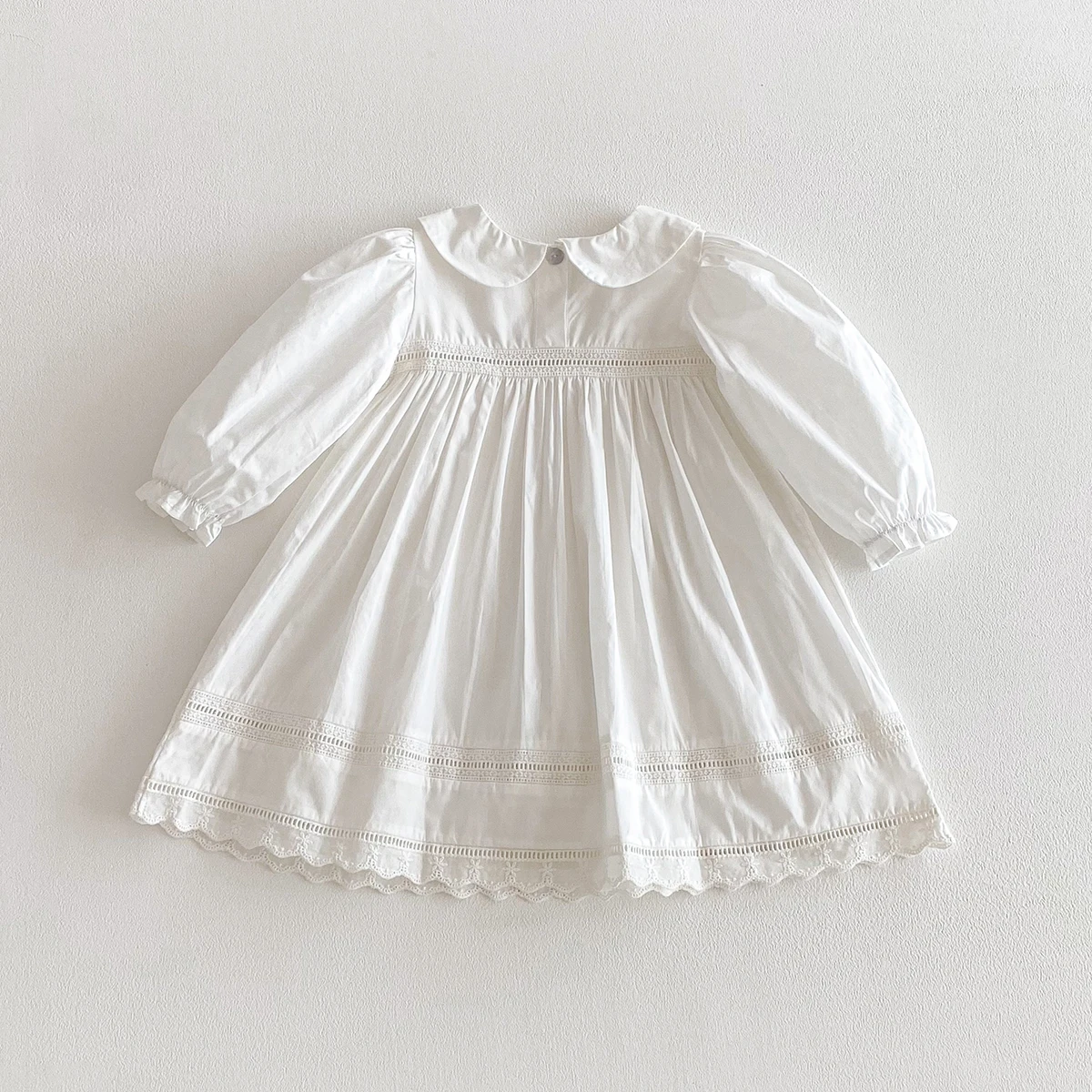 1-7Yrs Casual Girls Dress Spring Kids Clothes Cotton Lace Sweet Peter Collar White Baby Girl Embroider Princess Party Dresses