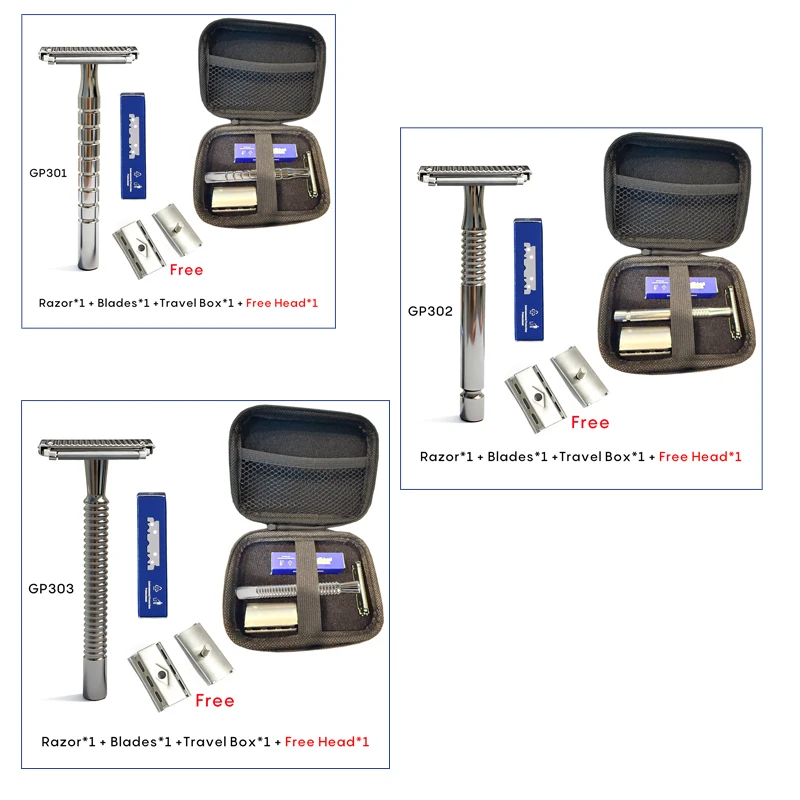 Shavcooo Glide Pro 4D Stainless Steel Safety Razor Eco-friendly Dual Half Shaving Shaver for Men Women Gift Kit with Travel Box