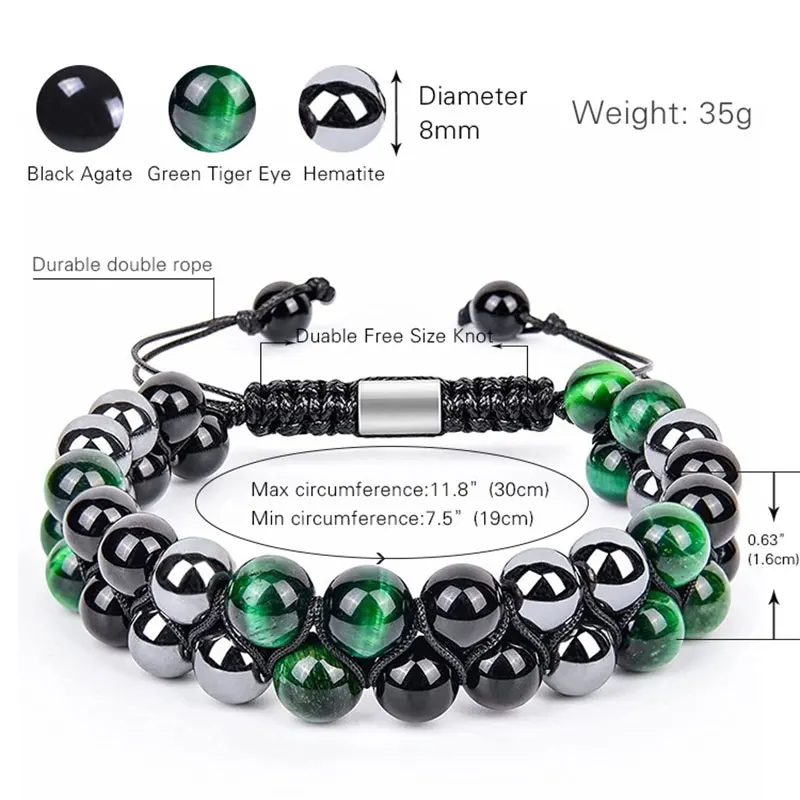Triple Protection Bracelet 8mm Beads Bracelet Tigers Eye Black Obsidian Hematite Bracelet for Men Women Healing Crystal Bangle