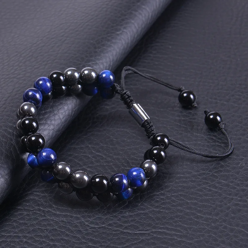 Triple Protection Bracelet 8mm Beads Bracelet Tigers Eye Black Obsidian Hematite Bracelet for Men Women Healing Crystal Bangle