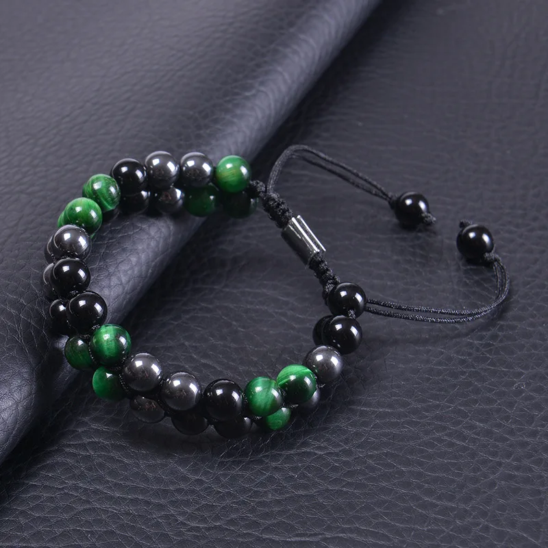Triple Protection Bracelet 8mm Beads Bracelet Tigers Eye Black Obsidian Hematite Bracelet for Men Women Healing Crystal Bangle
