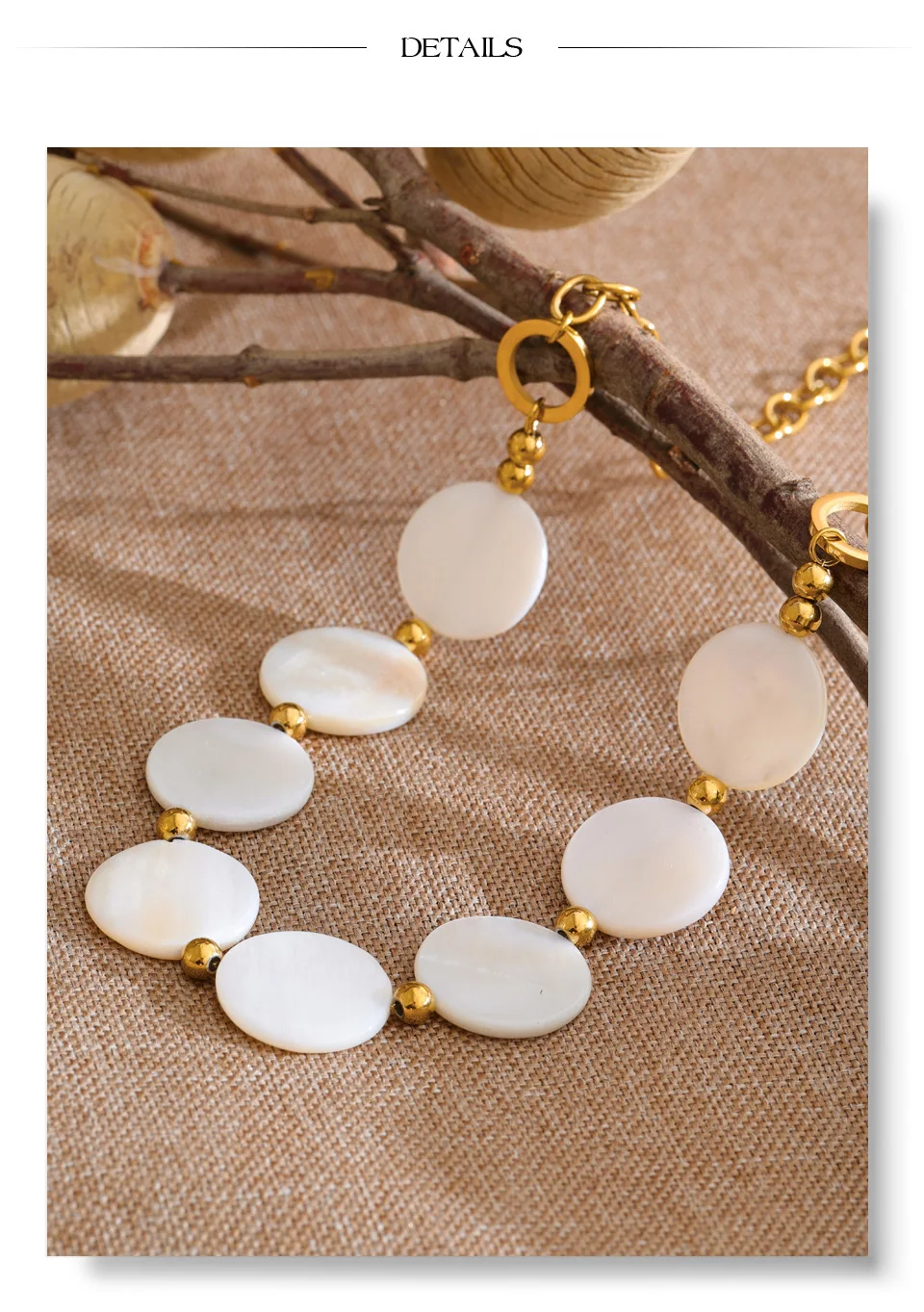 Yhpup New Stainless Steel Natural Shell Round Chain Statement Necklace 16K Gold Platinum Color PVD Plated Handmade Jewelry Gift