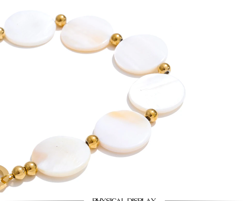 Yhpup New Stainless Steel Natural Shell Round Chain Statement Necklace 16K Gold Platinum Color PVD Plated Handmade Jewelry Gift