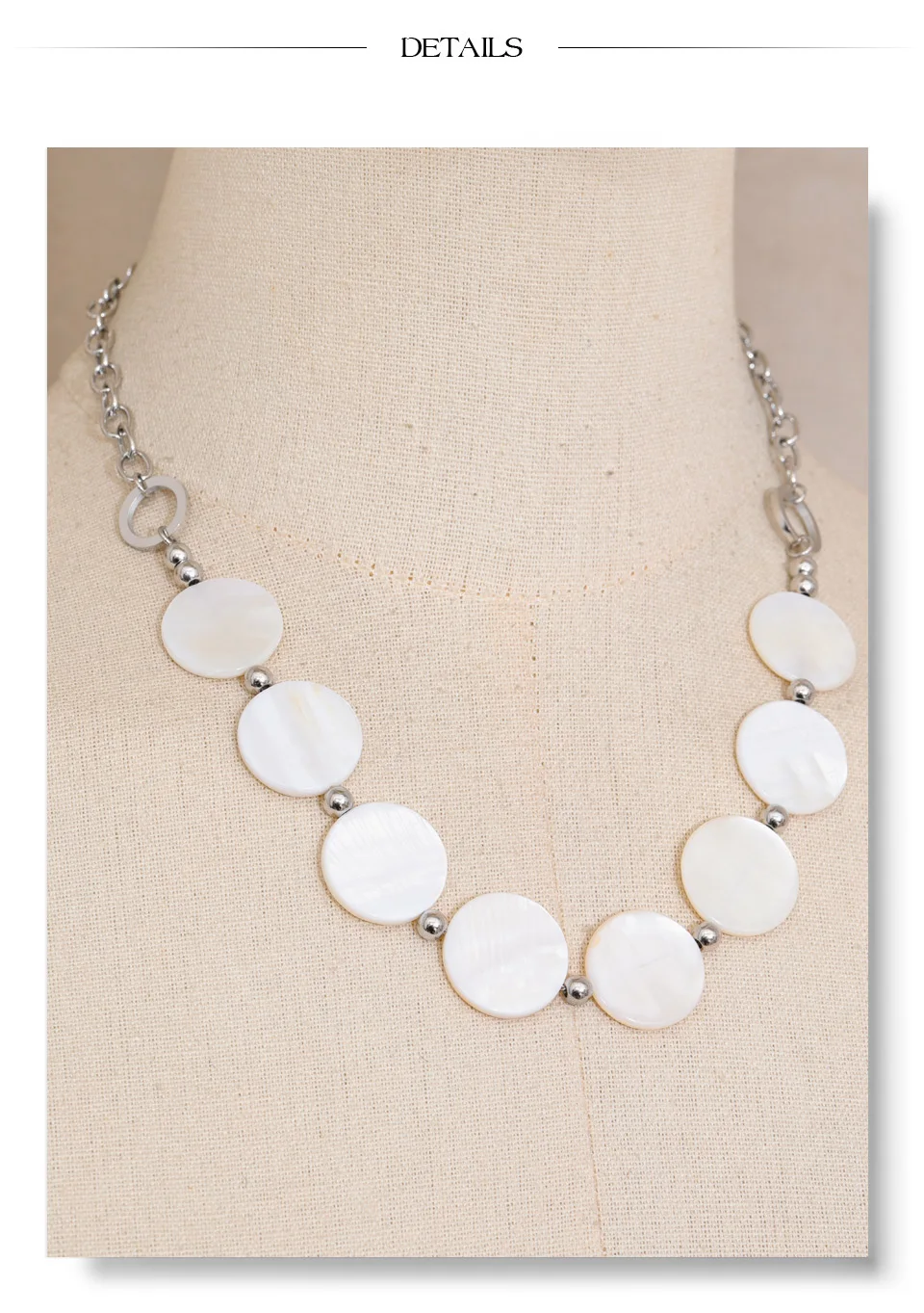 Yhpup New Stainless Steel Natural Shell Round Chain Statement Necklace 16K Gold Platinum Color PVD Plated Handmade Jewelry Gift
