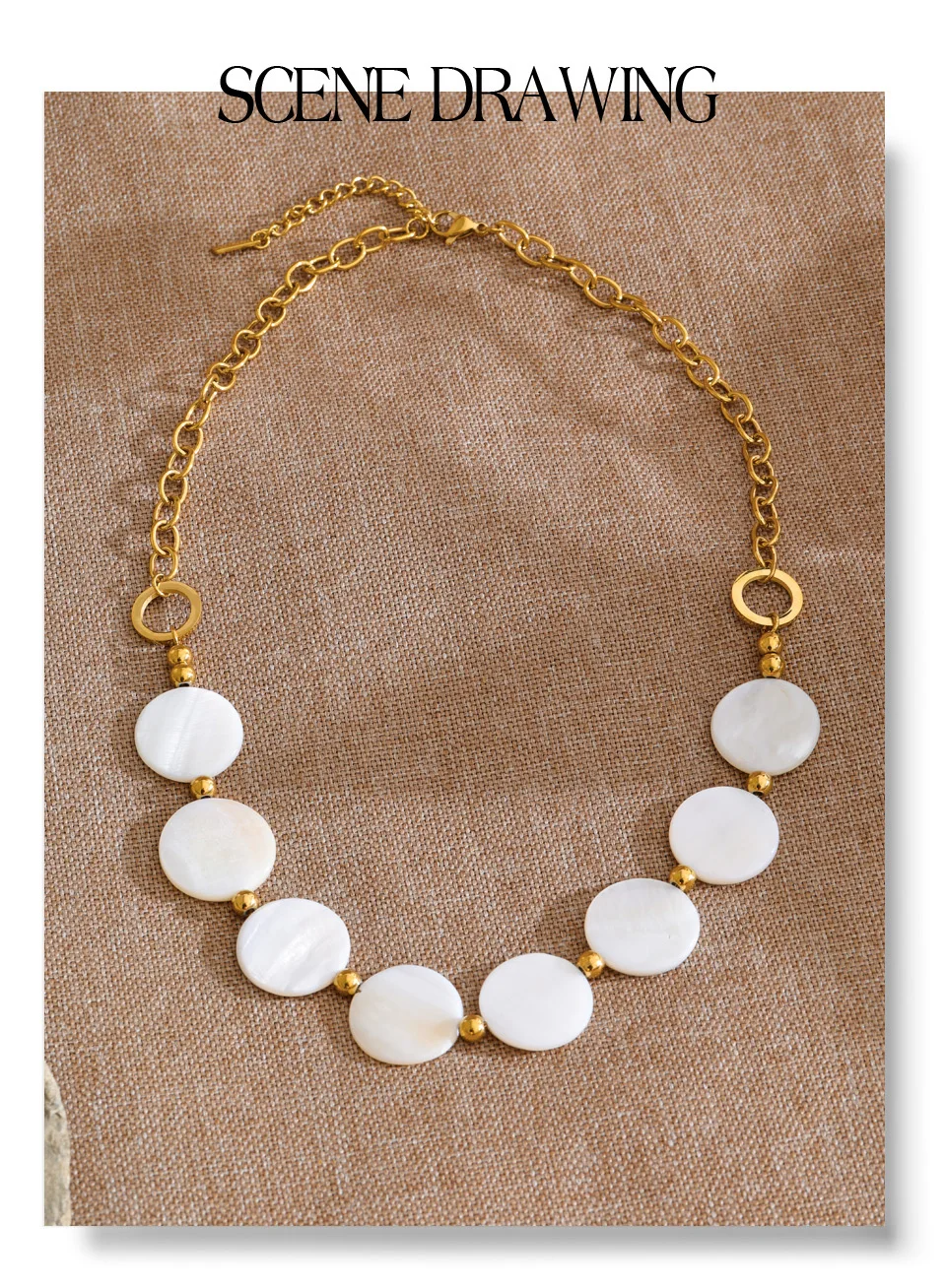 Yhpup New Stainless Steel Natural Shell Round Chain Statement Necklace 16K Gold Platinum Color PVD Plated Handmade Jewelry Gift