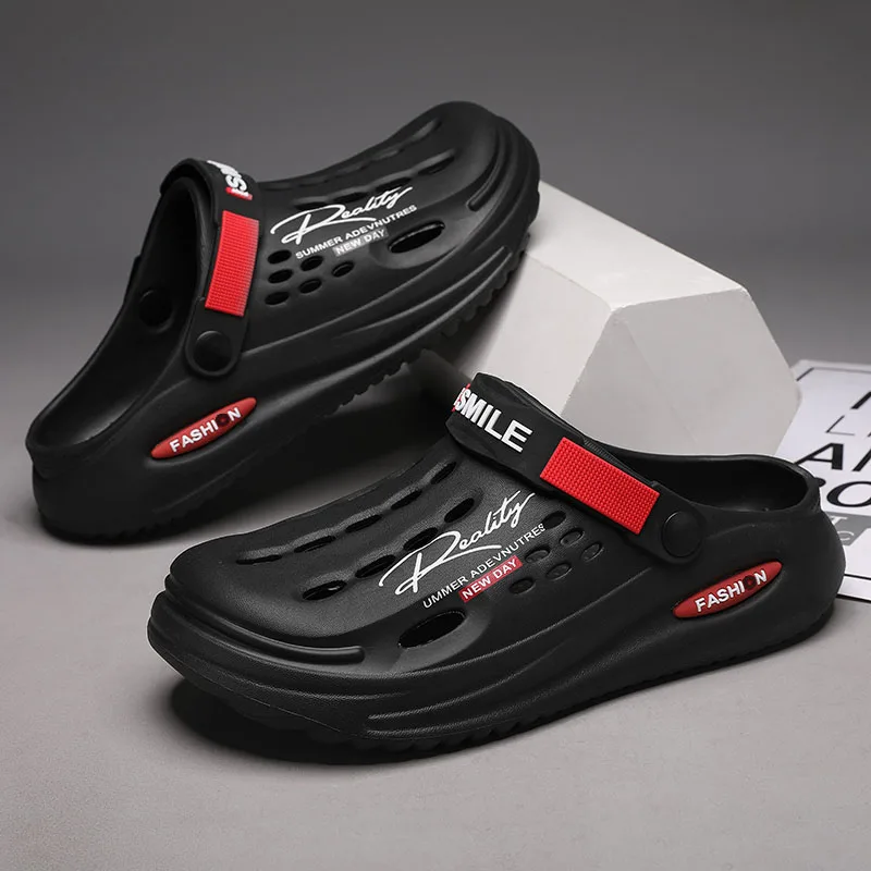 Men's Slippers EVA Hole Mens Mules Non-Slip Slippers Thick Soft Platform Slide Fashion Comfortable Men's Sandals Summer Shoes