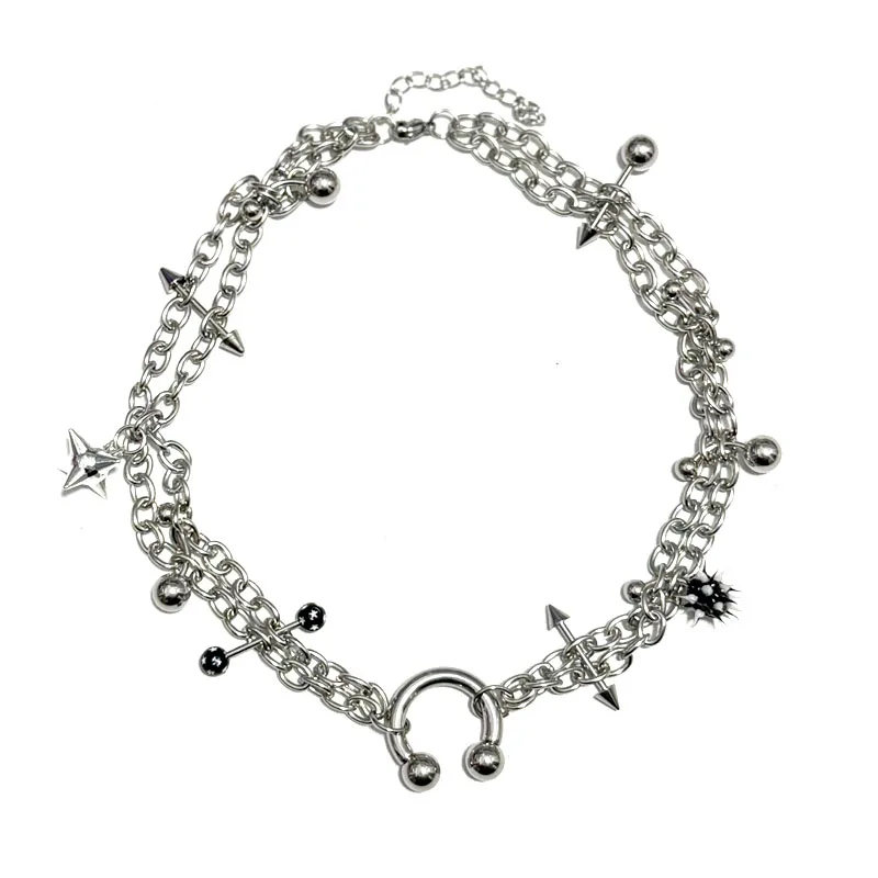 Y2K Jewelry Star Chain Rivet Pendant Necklace for Women Punk Aesthetic 90s Grunge Rock Spiked Necklace Goth Accessory