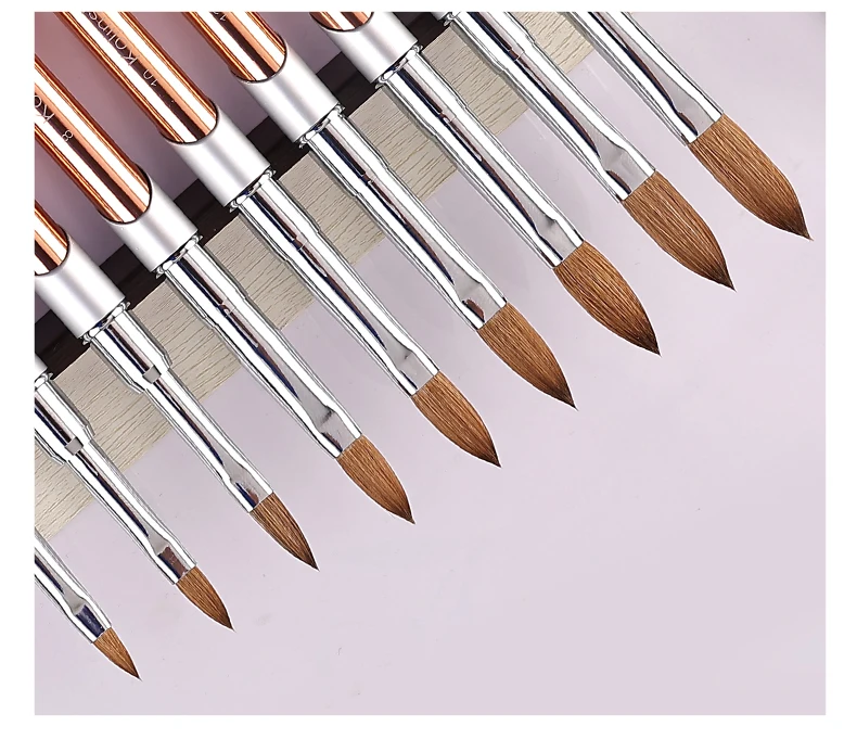 100% Pure Kolinsky Acrylic Nail Brush for Nail Salon Rose Gold Oval Crimped Shaped Metal Handle Professional Quality Nail Brush