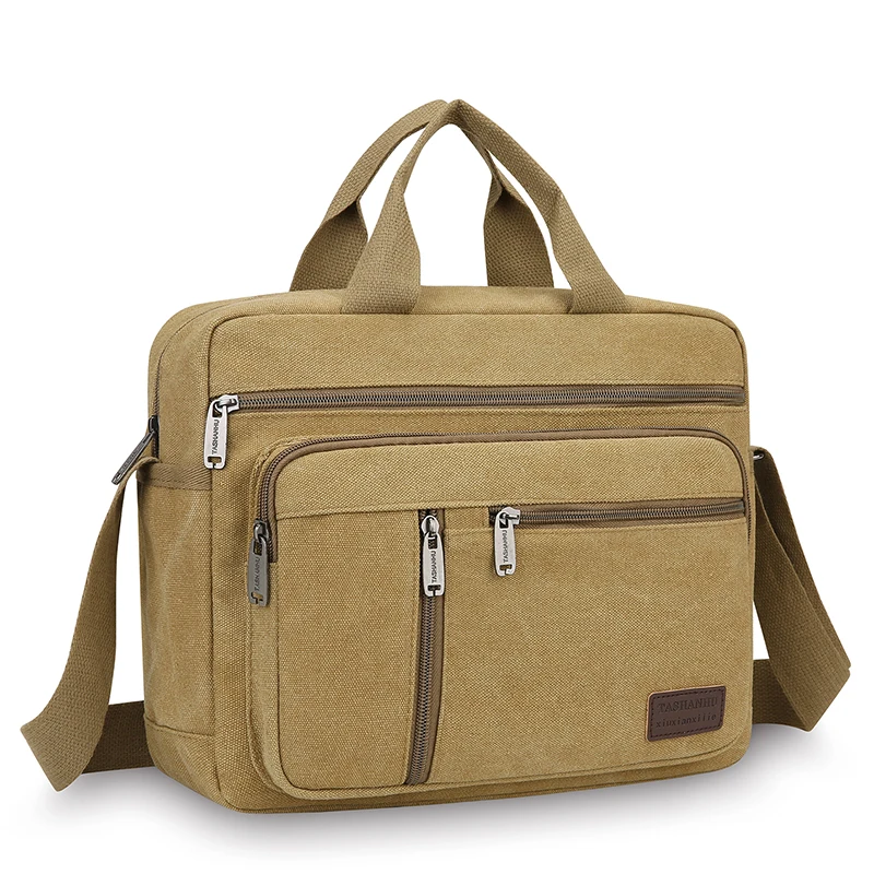Men's Canvas Shoulder Bag Casual Crossbody Bag Daily Commuting Tote with Multiple Pockets Durable Lightweight School Travel Bag