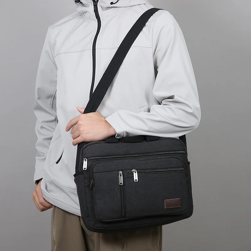 Men's Canvas Shoulder Bag Casual Crossbody Bag Daily Commuting Tote with Multiple Pockets Durable Lightweight School Travel Bag