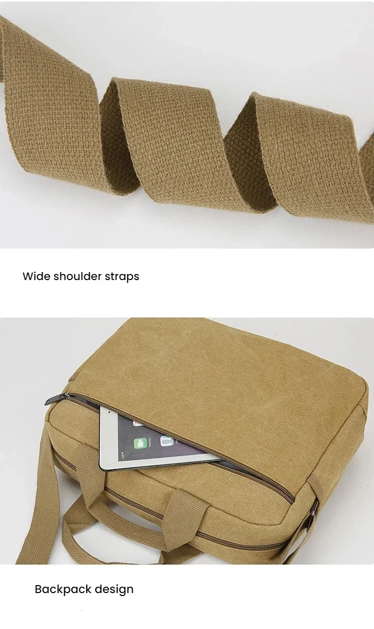 Men's Canvas Shoulder Bag Casual Crossbody Bag Daily Commuting Tote with Multiple Pockets Durable Lightweight School Travel Bag