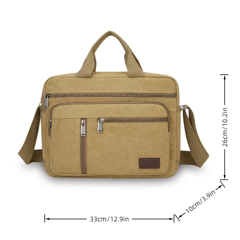 Men's Canvas Shoulder Bag Casual Crossbody Bag Daily Commuting Tote with Multiple Pockets Durable Lightweight School Travel Bag