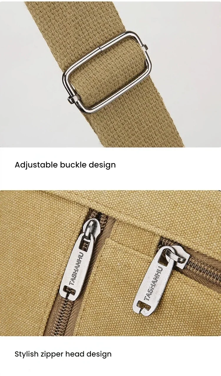 Men's Canvas Shoulder Bag Casual Crossbody Bag Daily Commuting Tote with Multiple Pockets Durable Lightweight School Travel Bag