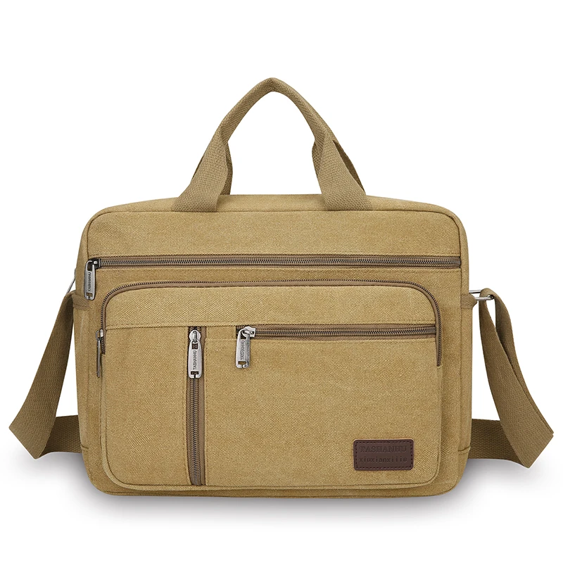 Men's Canvas Shoulder Bag Casual Crossbody Bag Daily Commuting Tote with Multiple Pockets Durable Lightweight School Travel Bag