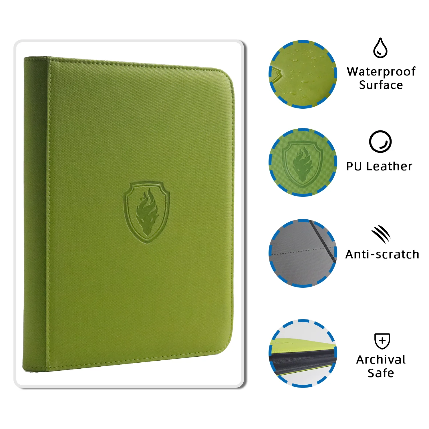 Holds 160 Cards|Trading Card Binder for 3”×4”Cards | 4-Pocket Double-sided Album |PU Leather Zipper Folder for Sports Cards
