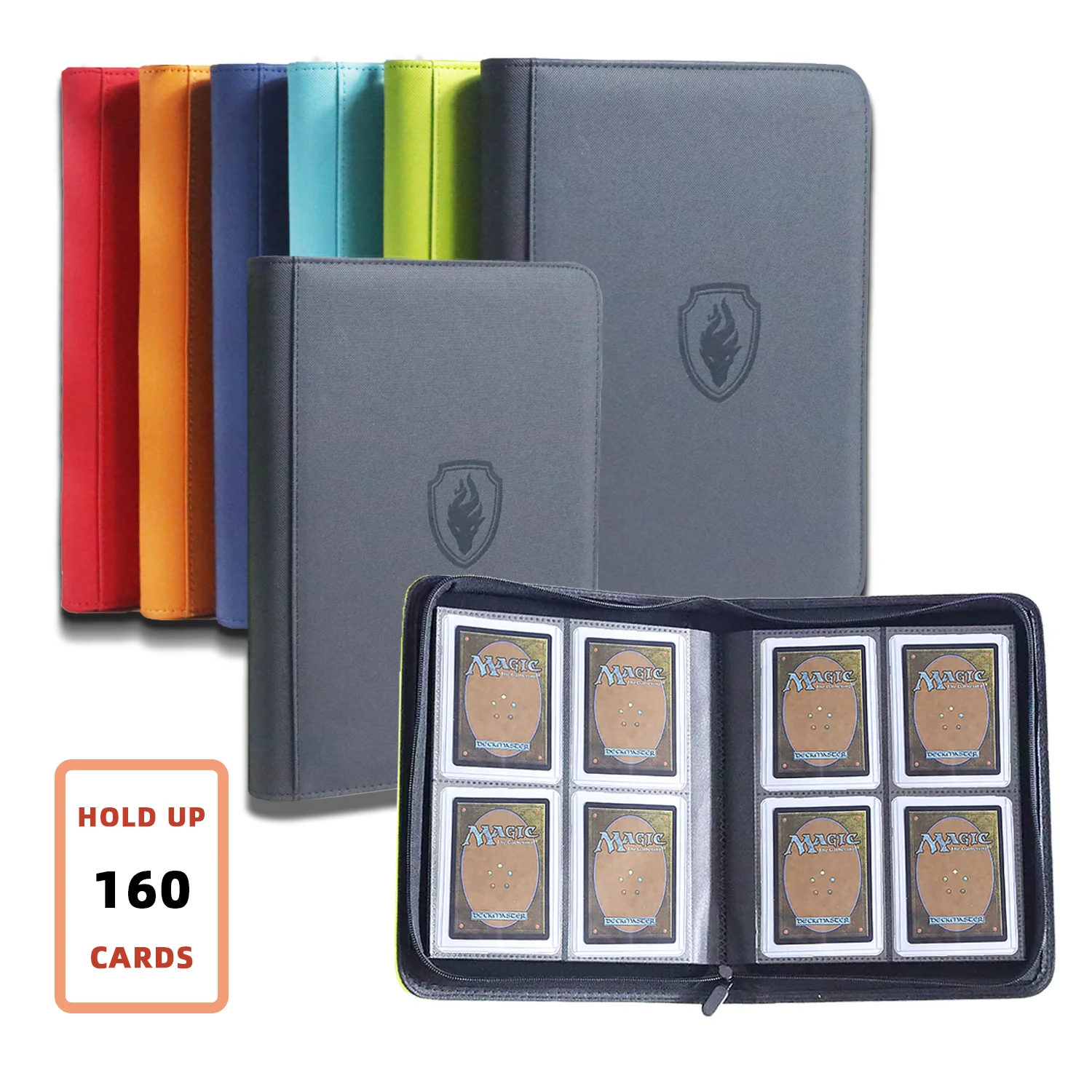 Holds 160 Cards|Trading Card Binder for 3”×4”Cards | 4-Pocket Double-sided Album |PU Leather Zipper Folder for Sports Cards