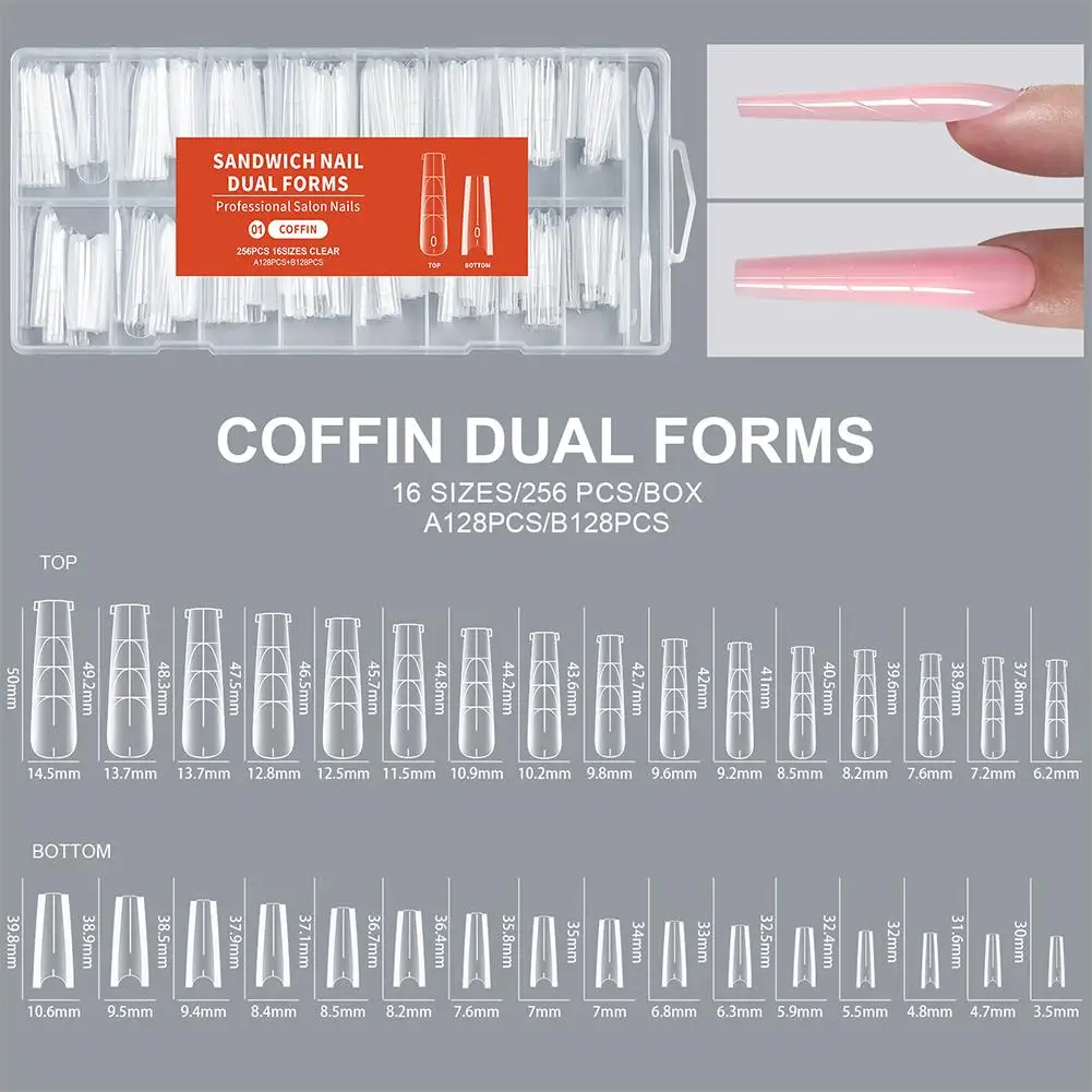 256pcs Sandwich Nail Dual Form Set Quickly Building Full Cover Tips Nail Extension Form Clear French Tip Manicure Tool