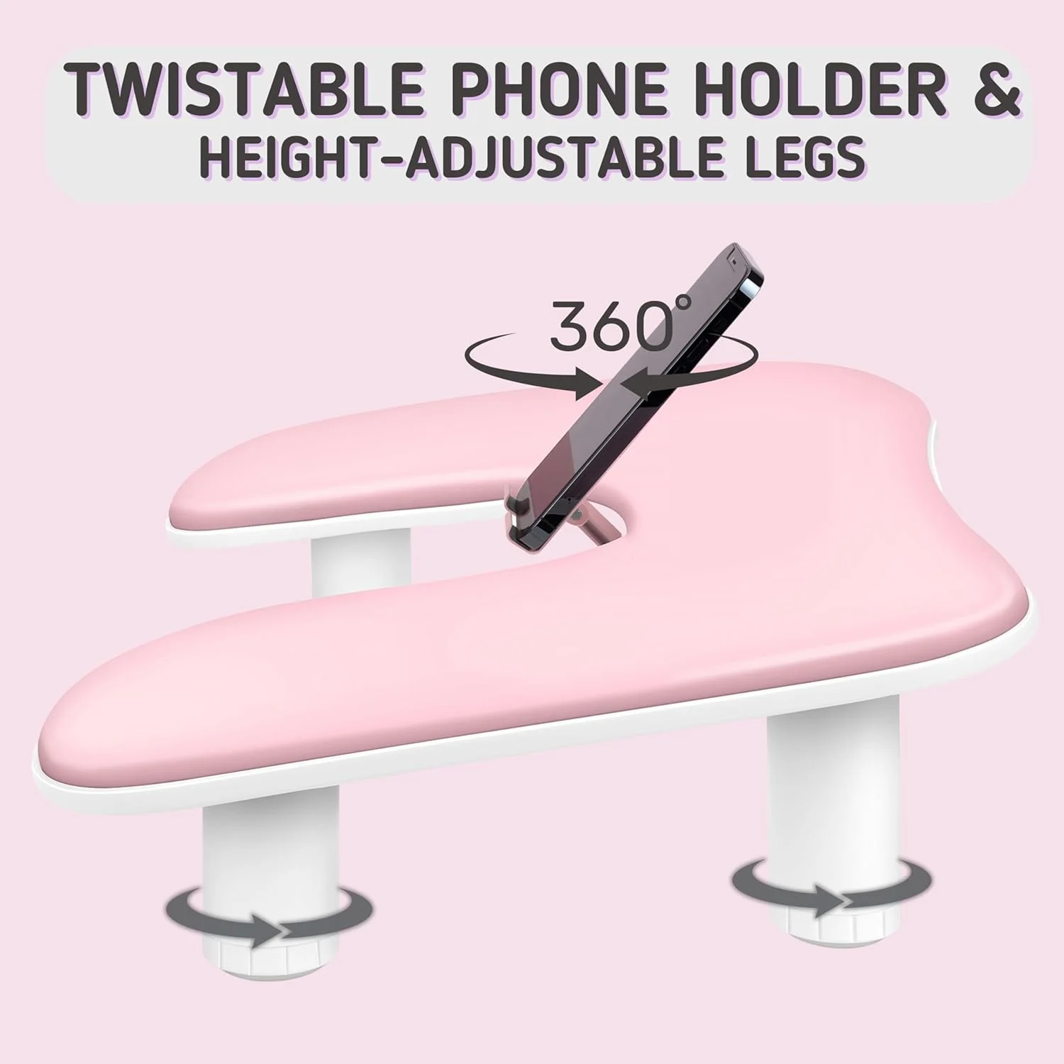 1pcs Pink Adjustable Height Nail Arm Rest with Rotating Phone Holder PU Leather Nail Tech Arm Rest, U-Shaped Hand Rest
