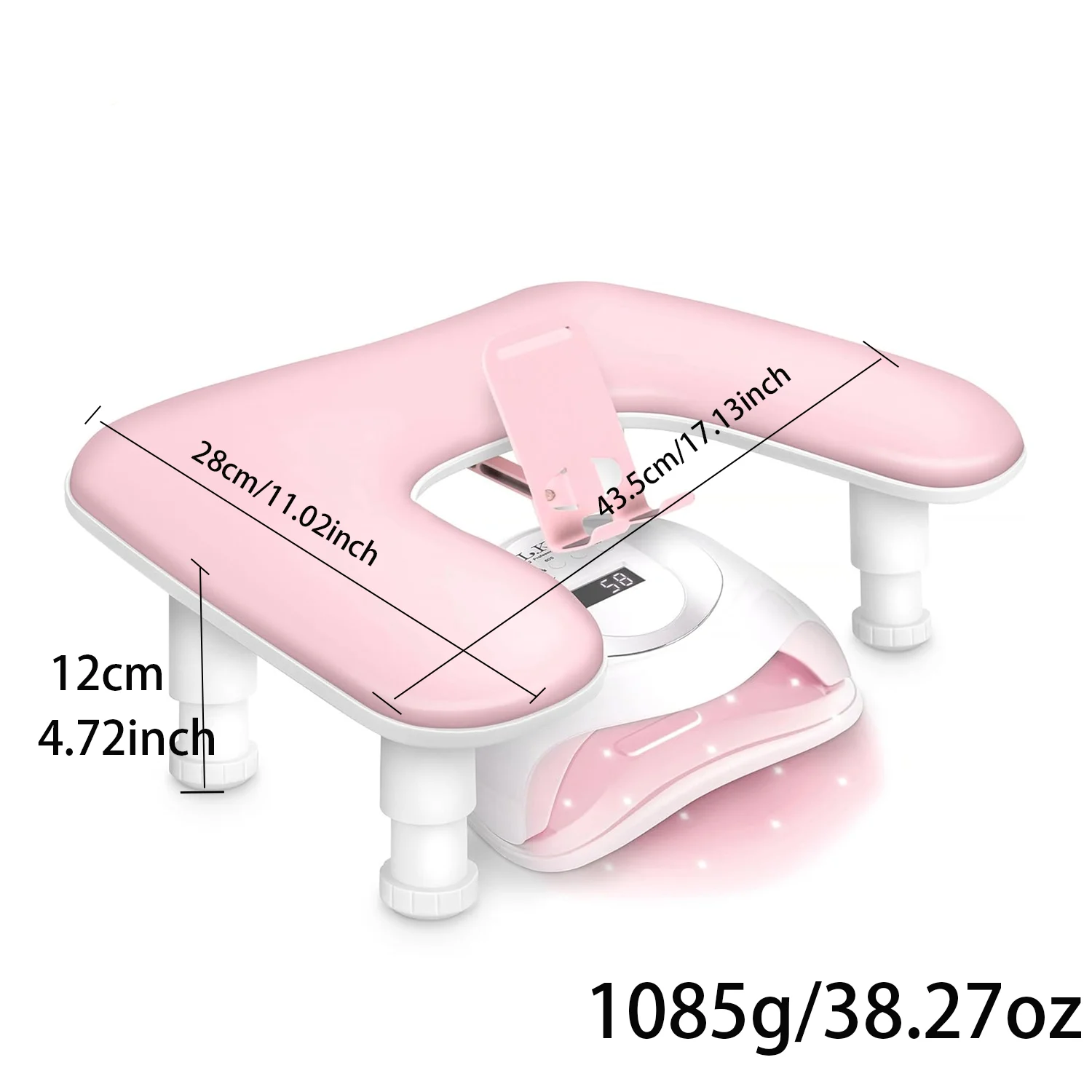 1pcs Pink Adjustable Height Nail Arm Rest with Rotating Phone Holder PU Leather Nail Tech Arm Rest, U-Shaped Hand Rest