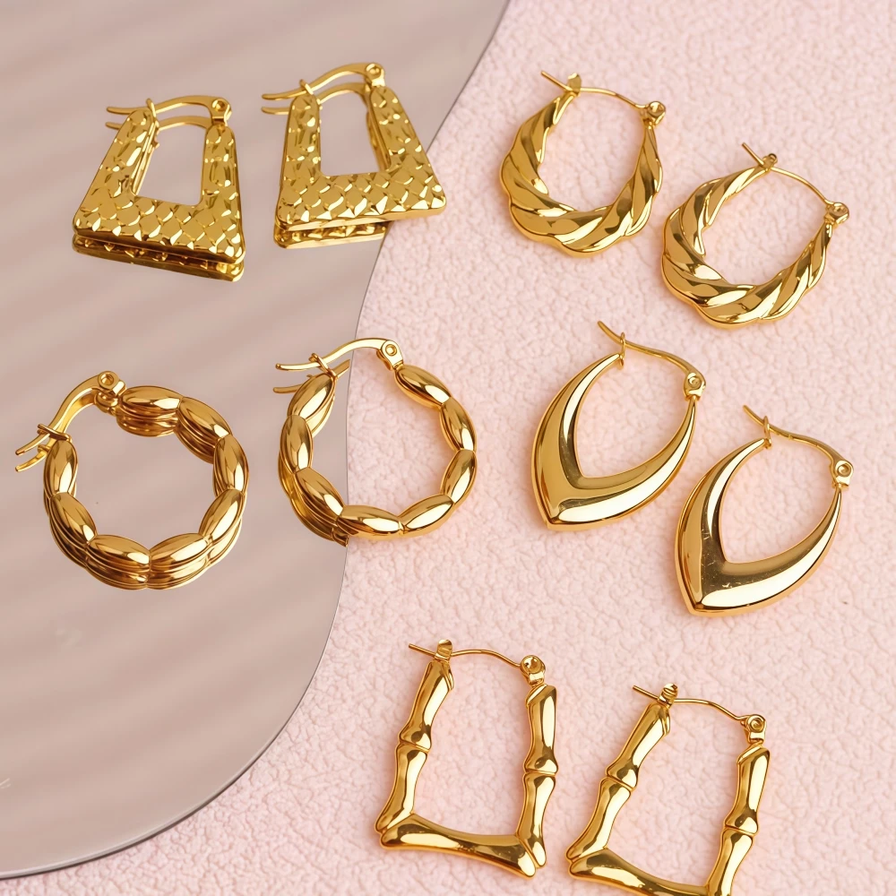 6/8/10/12/24Pairs Fashion Stainless Steel Circle Earrings For Women Mix Style Simple Geometry Jewelry Party Gifts