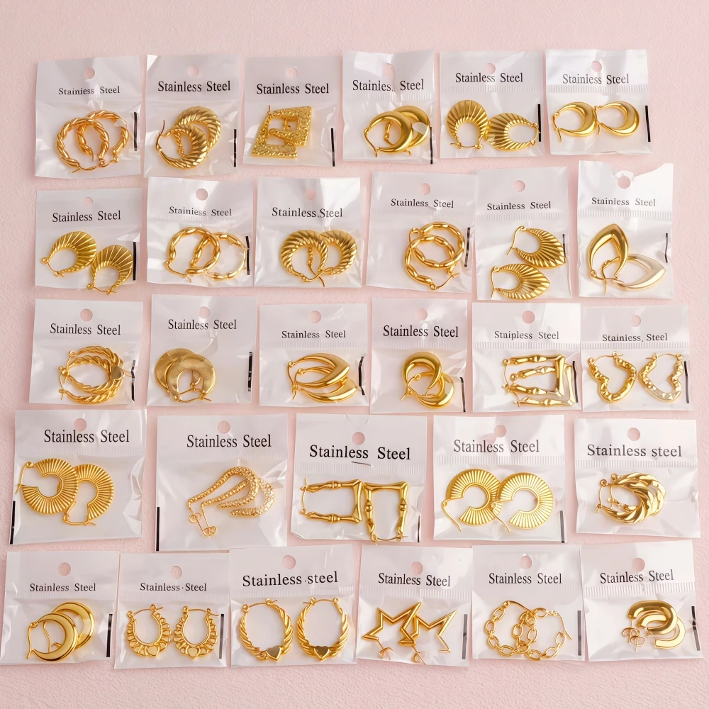6/8/10/12/24Pairs Fashion Stainless Steel Circle Earrings For Women Mix Style Simple Geometry Jewelry Party Gifts