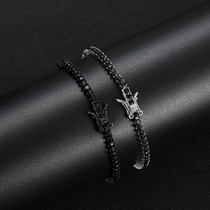 Factory Price Real S925 Sterling Silver Plated 18K Gold 5A Grade Zircon Black Tennis Bracelet for Men and Women Fashion Jewelry
