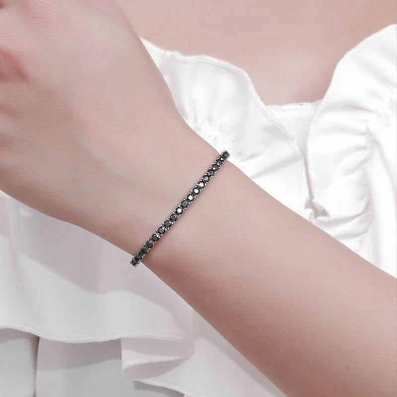 Factory Price Real S925 Sterling Silver Plated 18K Gold 5A Grade Zircon Black Tennis Bracelet for Men and Women Fashion Jewelry