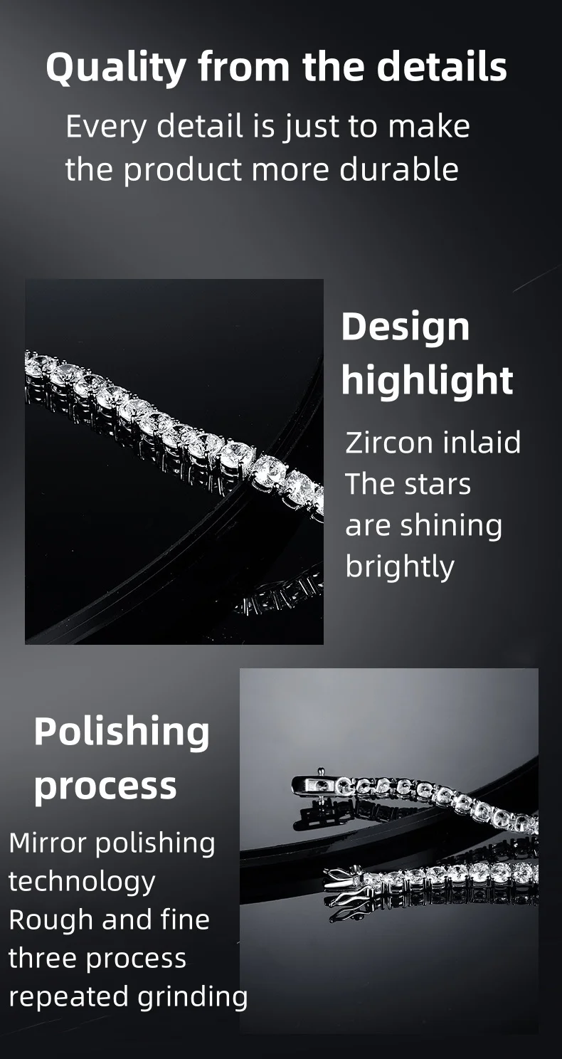 Factory Price Real S925 Sterling Silver Plated 18K Gold 5A Grade Zircon Black Tennis Bracelet for Men and Women Fashion Jewelry