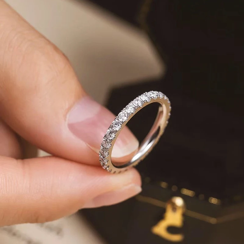 Pass Diamond Tester Moissanite Ring And Zircon Unisex Rings 100% Real S925 Silver Ring For Men and Women Luxury Brilliant D VVS1