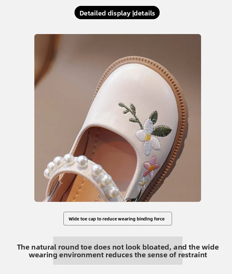 Girls Leather Shoes Embroidery Flowers Princess Sweet Kids National Style Flats Children's Flat Mary Janes Soft Dress Shoes Soft