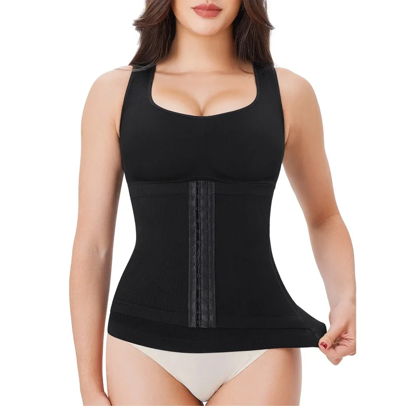 1PC Highly Elastic Women'S 3in1 Camisole Seamless Waist Trainer Removable Bra Pad Hook Adjustable Tummy Control Shaping Tank Top
